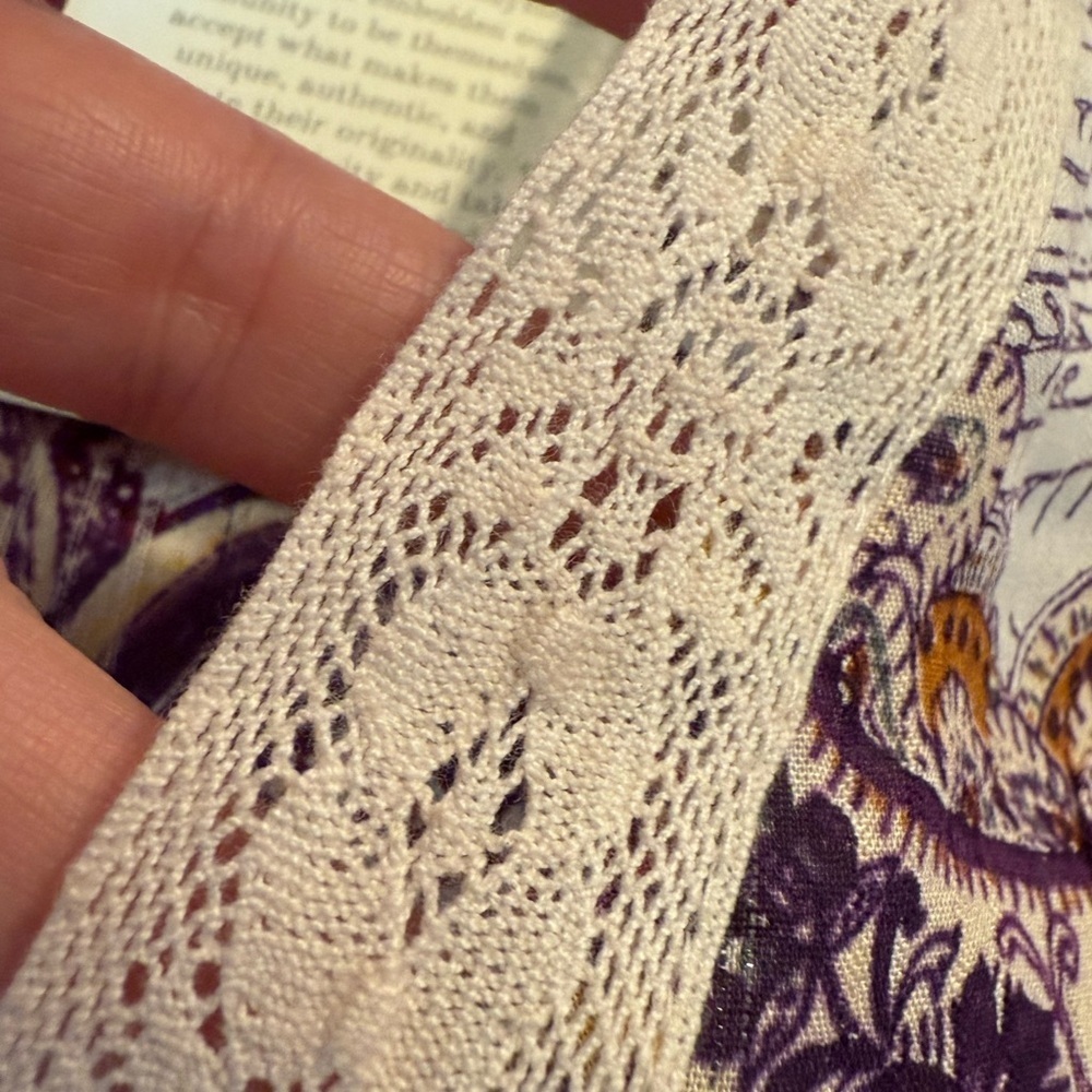 B.O.G Cream Purple Full Sleeve Lace Trim V-Neckline Smocked Back Waist Top NEW - Picture 13 of 16